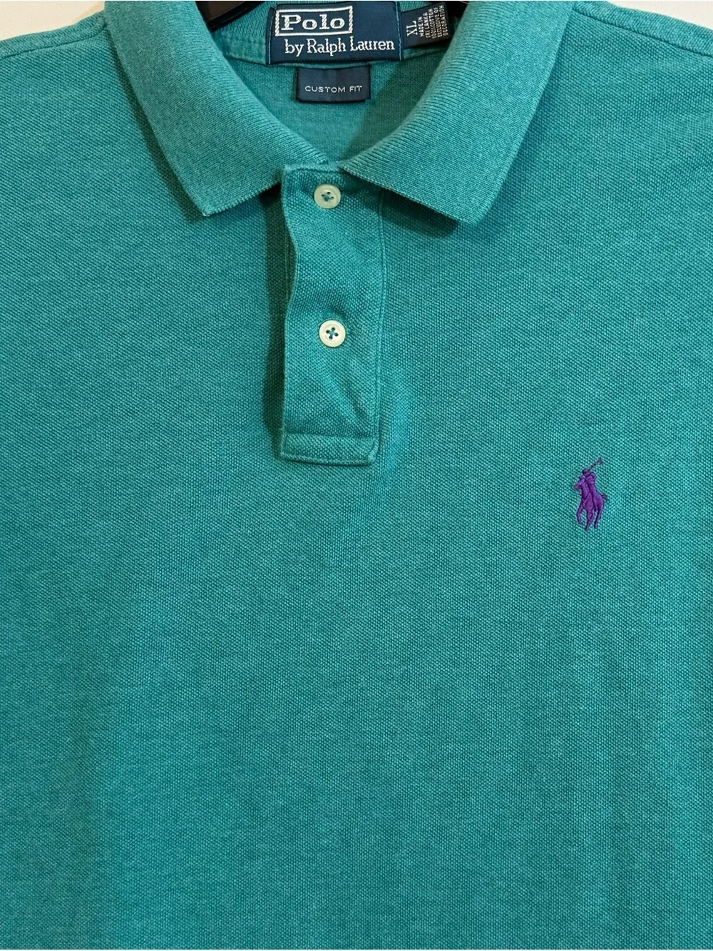 Polo Ralph Lauren Custom Fit Polo Shirt XL Turquoise Purple Pony
